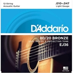 D'addario  EJ36 80/20 Bronze 12-String Acoustic Guitar Strings, Light, 10-47
