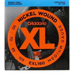 D'addario  D'Addario EXL160 Nickel Wound Bass Guitar Strings - .050-.105 Medium Long Scale