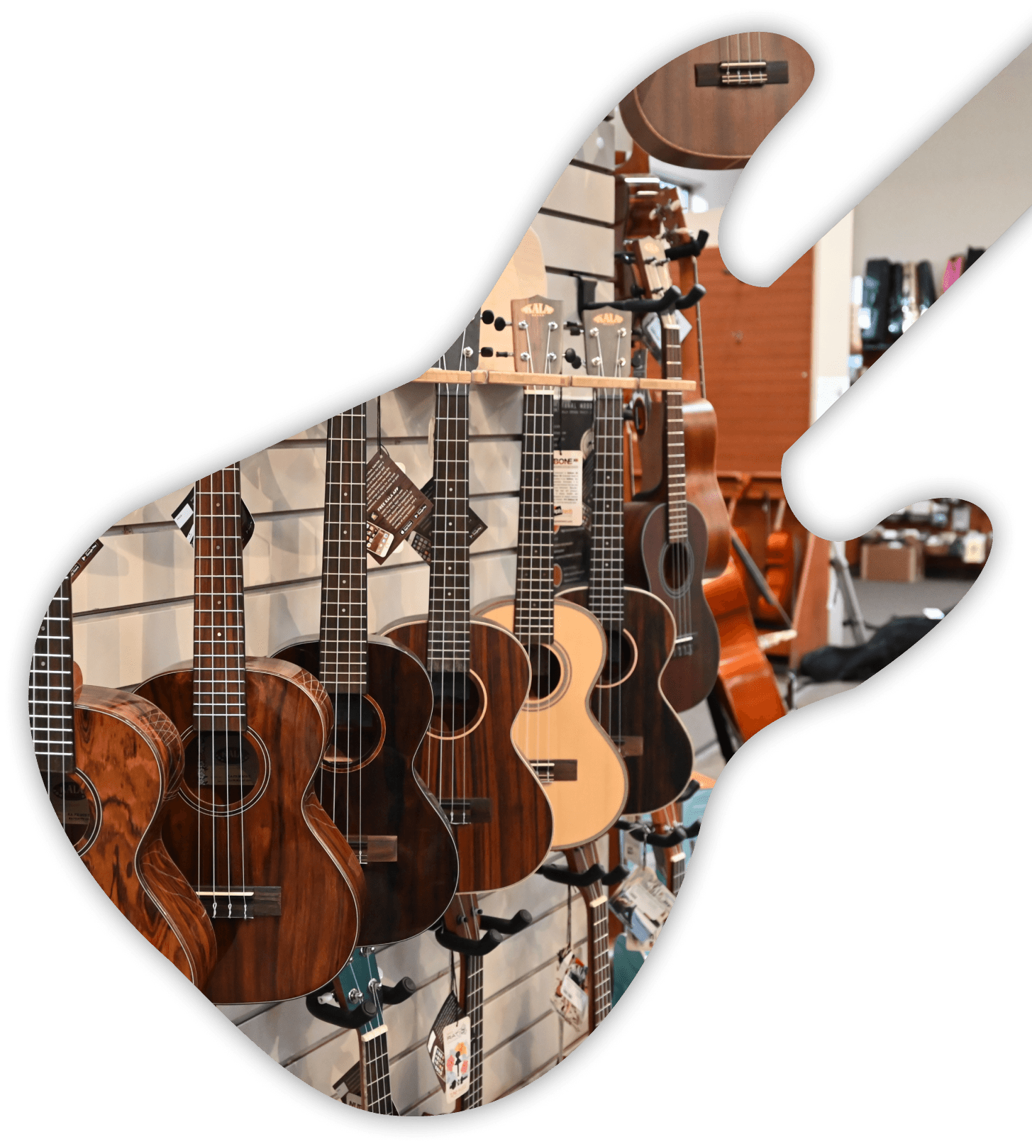 Guitar shape with an image of the Dunkley office inside